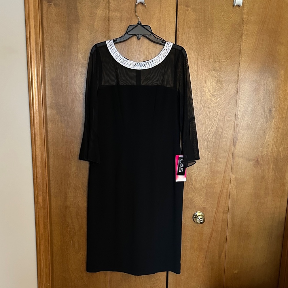Alex Evenings Black Dress with rhinestone trim.